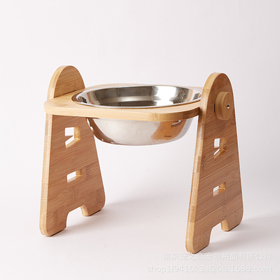 Wooden Pet Feeder Bowls Elevated Cat Dishes With Single Double Bowls