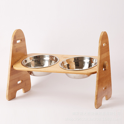 Wooden Pet Feeder Bowls Elevated Cat Dishes With Single Double Bowls