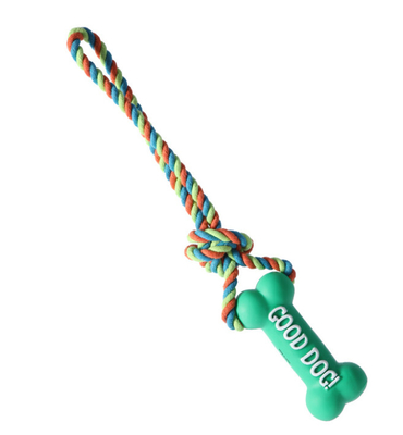 Natural Rubber Bone Teething Pet Chew Toys With Cotton Linen Rope