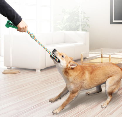Natural Rubber Bone Teething Pet Chew Toys With Cotton Linen Rope