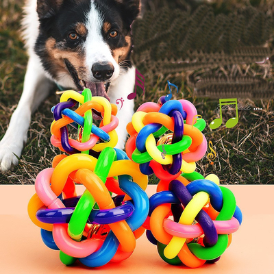 Extra Large Dog Ball Colorful Bell Ball Dog Toys Bite Resistant Molar Elastic Ball Sound Rainbow Ball