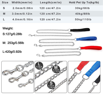 Metal Best Leash For Dogs That Chew With Padded Handle For Large & Medium Size Dogs