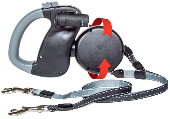 Double Extendable Dog Lead With Reflective Leads For Safety Black & Gray