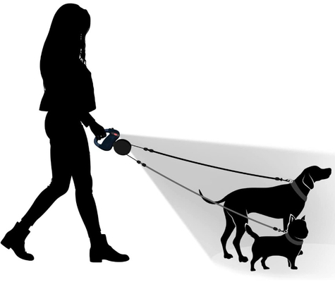 Double Extendable Dog Lead With Reflective Leads For Safety Black & Gray