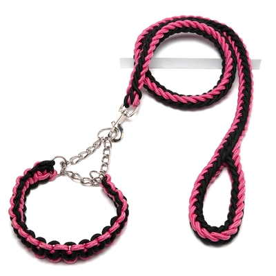 Nylon Dog Kitten Collar Leash Anti Impact Explosive Traction P-Chain Belt 8 Strand