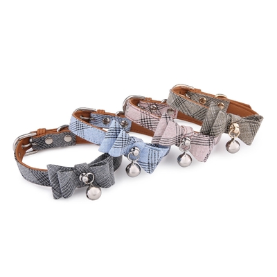 Polyester Fiber Pet Bowknot Dog Collar Oblique Stripe Cat Bell Collar