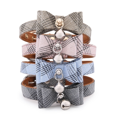 Polyester Fiber Pet Bowknot Dog Collar Oblique Stripe Cat Bell Collar