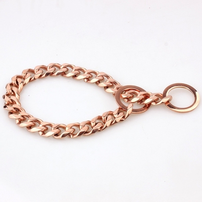 15mm Gold Stainless Steel Heavy Duty Dog Chain Leads Walking Dog Training Traction Black Leather Handle