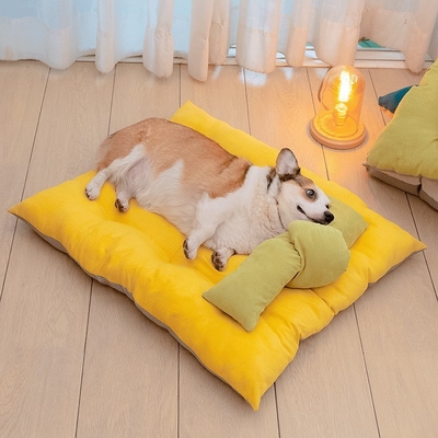 Filled PP Cotton Square Dog House Bed Pad Deer Fur Pet Mat Anti Moisture