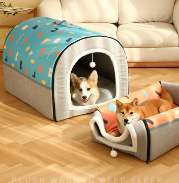 Foldable 2 In 1 Washable Cozy Pet Cave Bed With Removable Cushion