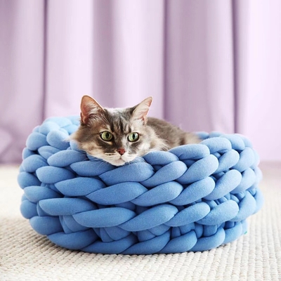 Coarse Wool Hand Woven Pet Cat Nest Machine Washable DIY Arm Rough Cloth Puppy Bed