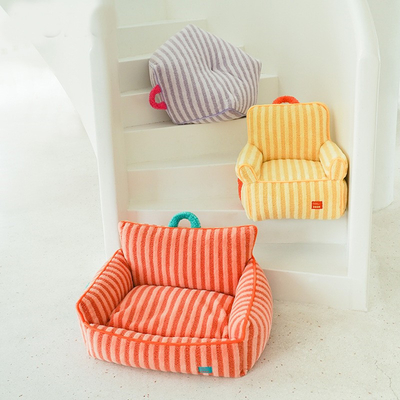 Autumn Winter Striped Dog Sofa Bed Removable Washable Pet House Soft Cushion