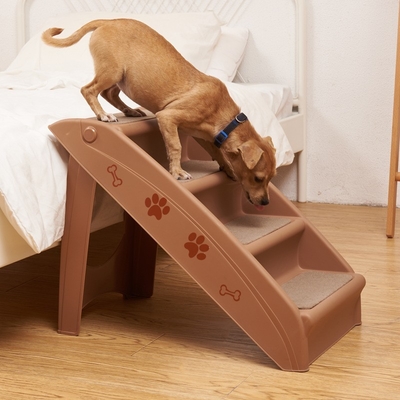 Pet Products Amazon Popular Beige Folding Dog Ladder Plastic Non Slip Pet Steps Tall Dog Stairs