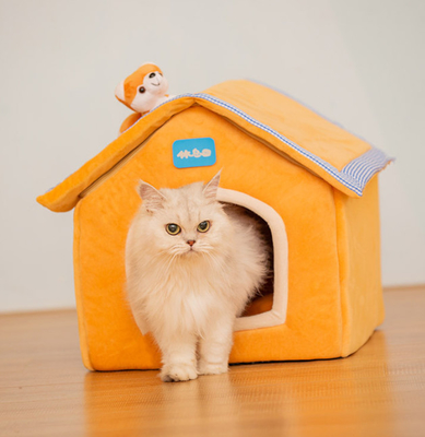 Pink Orange Cat Sleeping House For Cat & Dog Beds With Soft Pillow