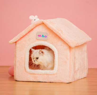 Pink Orange Cat Sleeping House For Cat & Dog Beds With Soft Pillow