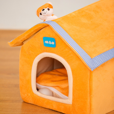 Pink Orange Cat Sleeping House For Cat & Dog Beds With Soft Pillow