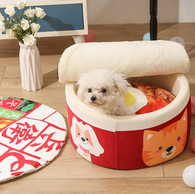 Japanese-Style Anxiety Ramen Bowl Cat Bed For Indoor Dogs Washable