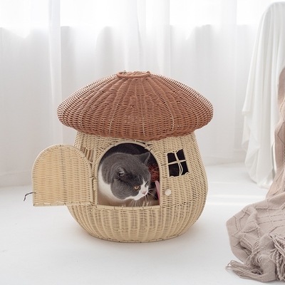 Dual Purpose Home Swinging Dog Bed Rattan Woven Nest Cute Cat Dog Nest Rattan Proof Mushroom House