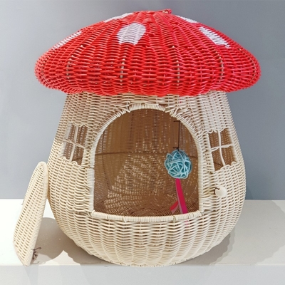 Dual Purpose Home Swinging Dog Bed Rattan Woven Nest Cute Cat Dog Nest Rattan Proof Mushroom House