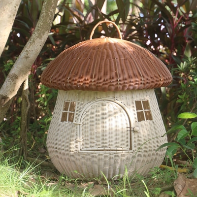Dual Purpose Home Swinging Dog Bed Rattan Woven Nest Cute Cat Dog Nest Rattan Proof Mushroom House