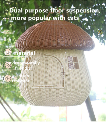Dual Purpose Home Swinging Dog Bed Rattan Woven Nest Cute Cat Dog Nest Rattan Proof Mushroom House