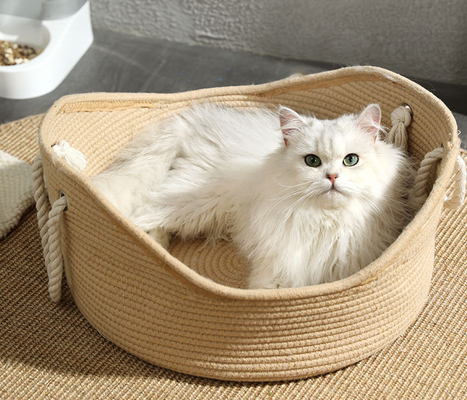 Anti Anxiety Indoor Rattan Cat Bed Round Soft Litter Mat Cushion For Pets Sharpen Claws