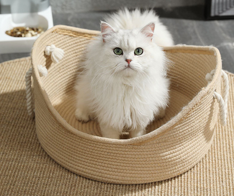 Anti Anxiety Indoor Rattan Cat Bed Round Soft Litter Mat Cushion For Pets Sharpen Claws