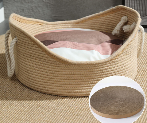 Anti Anxiety Indoor Rattan Cat Bed Round Soft Litter Mat Cushion For Pets Sharpen Claws