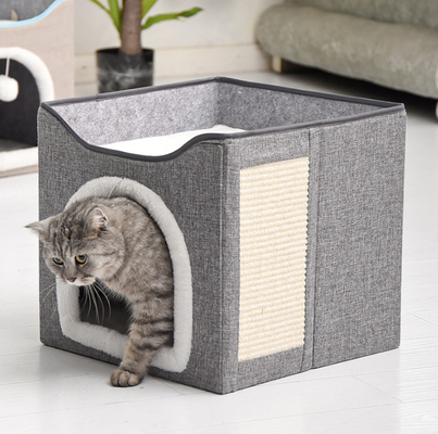 Warming 2 In 1 Cat Bed Foldable Cave Shape High Elastic Foam Pet Cat Bed