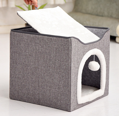 Warming 2 In 1 Cat Bed Foldable Cave Shape High Elastic Foam Pet Cat Bed