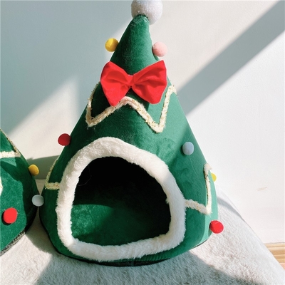Christmas Cat'S Nest Winter Warm Christmas Tree Dog Bed Bow Knot Yurt Cat'S Bed Feeling Nest Cushion Christmas Tree Cat