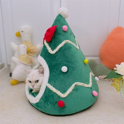 Christmas Cat'S Nest Winter Warm Christmas Tree Dog Bed Bow Knot Yurt Cat'S Bed Feeling Nest Cushion Christmas Tree Cat