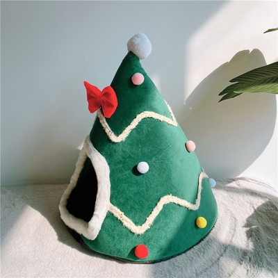 Christmas Cat'S Nest Winter Warm Christmas Tree Dog Bed Bow Knot Yurt Cat'S Bed Feeling Nest Cushion Christmas Tree Cat