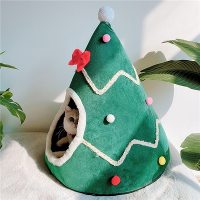 Christmas Cat'S Nest Winter Warm Christmas Tree Dog Bed Bow Knot Yurt Cat'S Bed Feeling Nest Cushion Christmas Tree Cat