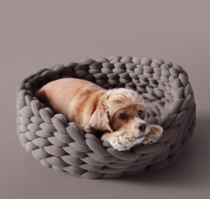 Lucky Monet Cotton Knitted Cat Bed Basket Warm Soft Woven Cat Nest Cozy Cuddler