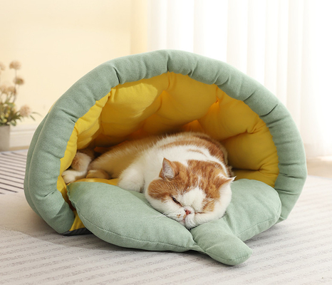 Calming Cozy Soft Cat Cave, Cute Friendly Dolphin Kitten On The Bed For Indoor Cats