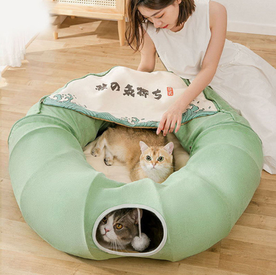 Washable Cushion Cat Tube Bed Double Sided Suede With Central Mat