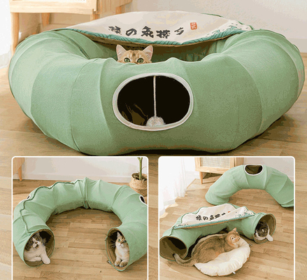 Washable Cushion Cat Tube Bed Double Sided Suede With Central Mat