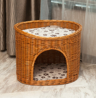 Rattan Furniture Kennel Two Level Wicker Cat House With Cushion Original Color