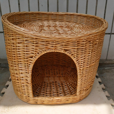 Rattan Furniture Kennel Two Level Wicker Cat House With Cushion Original Color