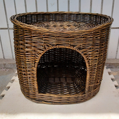 Rattan Furniture Kennel Two Level Wicker Cat House With Cushion Original Color
