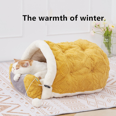 Arctic Velvet Game Machine Two Cats In Bed Cushion Plush Warm Semi Enclosed Cat Nest Dual-Use Pillow