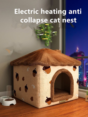 Heated Cat House Warm And Anti Collapse Indoor Heated Cat House Super Big Cat Bed Cat House Pet Enclosed, Winter