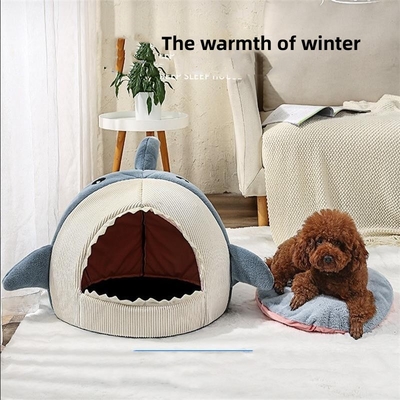 Fall Winter Fish Cat Bed Pet Universal Warm Villa Semi Enclosed Shark Shaped Dog Nest