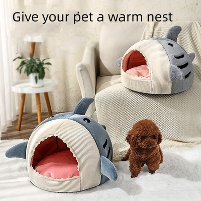 Fall Winter Fish Cat Bed Pet Universal Warm Villa Semi Enclosed Shark Shaped Dog Nest