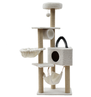 7cm / 8cm Wood Cat Tree Tower Fleece Cloth For Large Cats