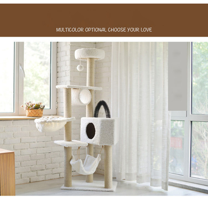 7cm / 8cm Wood Cat Tree Tower Fleece Cloth For Large Cats