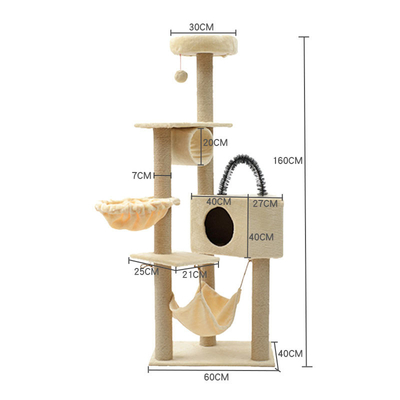 7cm / 8cm Wood Cat Tree Tower Fleece Cloth For Large Cats