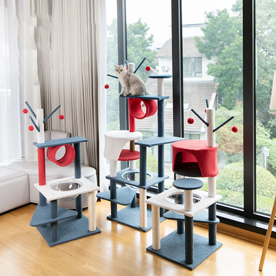 Wood Plush Fabrics DIY Cat Tree House Tower For Large Cats