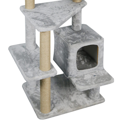 Gray Short Plush And Sisal Tall Cat Tower Large Cat Tree For Rest